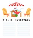 Picnic invitation. Vector flat illustration with space for text. Concept summer picnic.