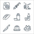 Picnic line icons. linear set. quality vector line set such as fruit, pudding, knife, soda, hot drink, bread, camping tent