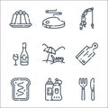 picnic line icons. linear set. quality vector line set such as knife, ketchup, bread, kitchen board, sunbathing, wine bottle,