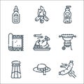 picnic line icons. linear set. quality vector line set such as sausage, pamela hat, salt, grill, smoke, carpet, soap container, Royalty Free Stock Photo