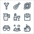 Picnic line icons. linear set. quality vector line set such as lemonade, picnic, sunglasses, cooler, wine bottle, juice, grilled