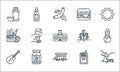 picnic line icons. linear set. quality vector line set such as sunbathing, cabin, guitar, matches, cherry, picnic, flowers, burger