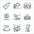 picnic line icons. linear set. quality vector line set such as wine glass, lemonade, steak, forest, sunbathing, burger, weather