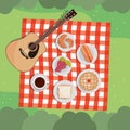 picnic lunch and guitar Royalty Free Stock Photo