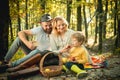 Picnic in nature. Country style family. Meaning of happy family. United with nature. Family day concept. Happy family