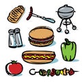 Picnic outdoor grilling food icon collection