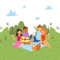 Picnic outdoor in nature or park, weekend with family and friends together party cartoon vector illustration, people Royalty Free Stock Photo
