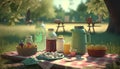 Picnic in the park on a sunny summer day. 3d render