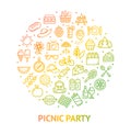 Picnic Party Banner Round Design Template Thin Line Icon Concept. Vector Royalty Free Stock Photo