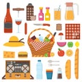 Picnic Party Icon Set with Straw Basket