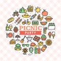 Picnic Party Round Design Template Thin Line Icon Concept. Vector Royalty Free Stock Photo