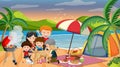 Picnic scene with happy family at the beach