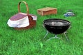 Picnic Scene With Two Basket And BBQ Grill Appliance Royalty Free Stock Photo