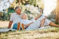 Picnic, selfie and senior couple with love, relax and connection with social media, retirement and marriage. Romance