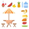 Summer vector illustration on the theme of picnics and barbecues