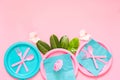 Pink picnic set with contrast pink and cyan colours paper plates
