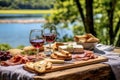 picnic setting with charcuterie board and wine