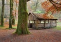 The picnic shelter in the autumn park Royalty Free Stock Photo