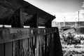 Picnic stop windbreak and windmills in black and white