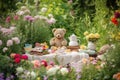 Picnic in the Summer Garden With a cute teddy bear