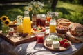 picnic on a sunny day, with fresh and colorful foods and drinks