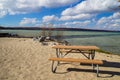 Picnic Table On Beach At Higgins Lake Michigan Royalty Free Stock Photo