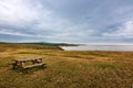 Picnic table on a field overlooking the Black Sea in Sinemorets, Bulgaria