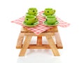 Picnic table with green dotted tablewear Royalty Free Stock Photo
