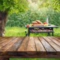Picnic Table With Grill in Background. Generative AI Royalty Free Stock Photo