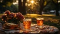 Picnic table, nature freshness, summer celebration, drink generated by AI Royalty Free Stock Photo