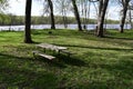 Picnic Table In The Park Riverside Royalty Free Stock Photo