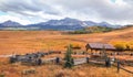 Picnic table in the ranch in Colorado San Juan mountains Royalty Free Stock Photo