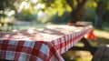 a picnic table with a red and white tablecloth Royalty Free Stock Photo