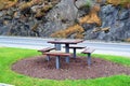 Picnic table on the road for resting