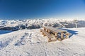 Picnic table on a snowy mountain top