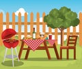 Picnic table with tableclothes scene Royalty Free Stock Photo