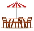Picnic table with umbrella scene Royalty Free Stock Photo