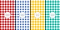 Picnic tablecloth seamless pattern set. Checkered texture collection on Red, Blue, Yellow, Green colors background Royalty Free Stock Photo