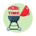 PICNIC TIME. Round grill. Picnic at the park. Barbecue icon. Electric grill. Device for frying food.