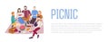 Picnic, vector illustration. Friends company together, outdoor relax. people recreation scene in flat style. Background Royalty Free Stock Photo