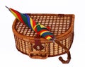 Picninc basket with a colorful umbrella on top