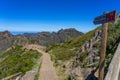 Pico do Areeiro mountain in Madeira Island with people walking on the PR1 trail towards Pico Ruivo. Royalty Free Stock Photo