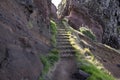 Pico do Arieiro hiking trail, amazing magic landscape with incredible views, rocks and mist