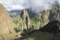 Pico do Arieiro hiking trail, amazing magic landscape with incredible views, rocks and mist