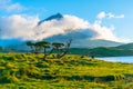 Pico mountain viewed behind Lagoa do Capitao, Azores, portugal