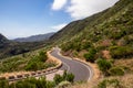 Pico Verde - Panoramic view on the narrow winding curvy mountain road to remote village Masca, Teno mountain massif, Tenerife Royalty Free Stock Photo