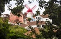 Pico Vermelho windmill on the coast of Sao Miguel Island, the Azores archipelago in the Atlantic Ocean belonging to Portugal.