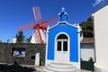 Pico Vermelho windmill on the coast of Sao Miguel Island, Azores