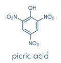 Picric acid 2,4,6-trinitrophenol explosive molecule. Skeletal formula.