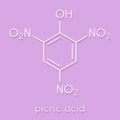 Picric acid 2,4,6-trinitrophenol explosive molecule. Skeletal formula.